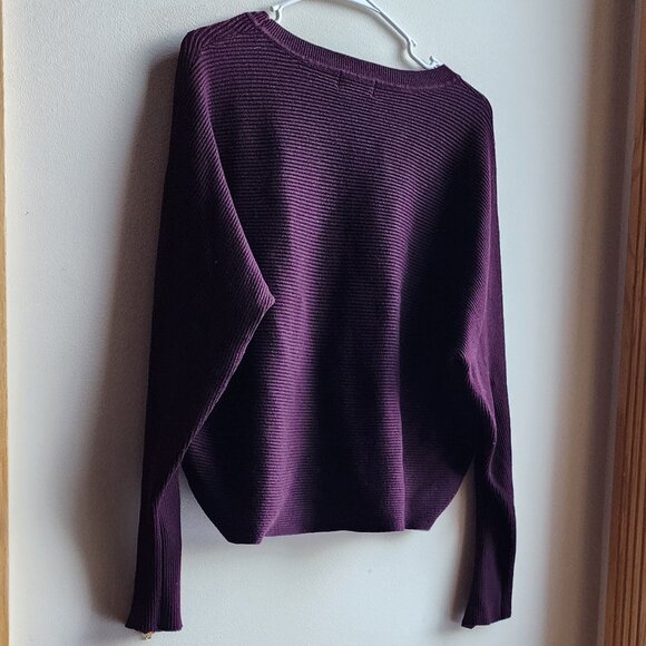 Carmen Marc Valvo Deep Purple Scoop Neck Ribbed Cropped Sweater Size XL - Picture 11 of 13